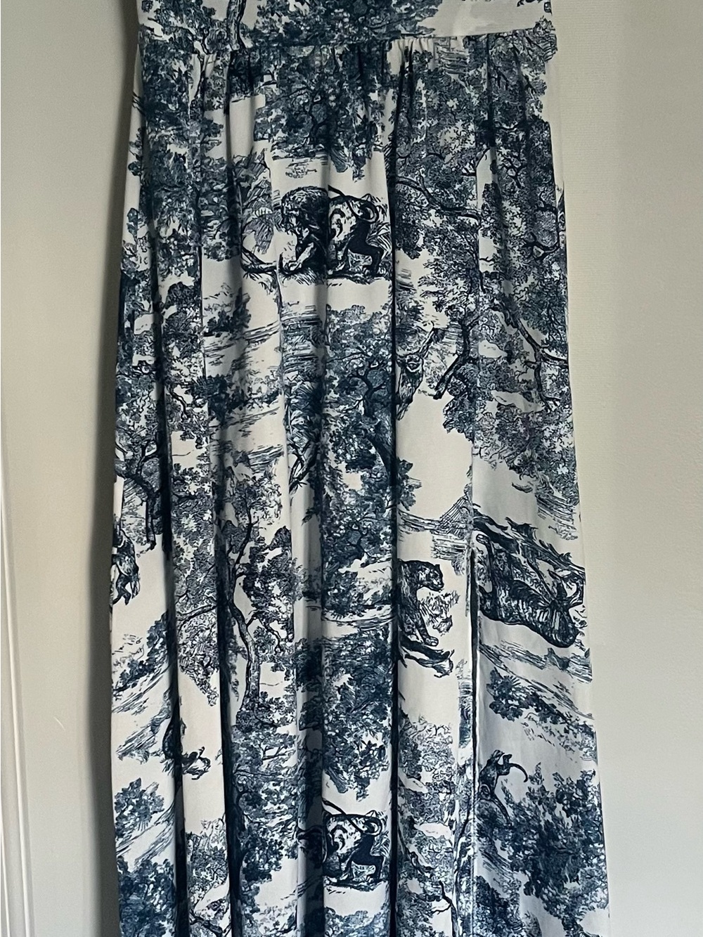 Blue & White Toile Print Maxi Skirt